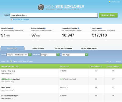 Información sobre enlaces entrantes, en www.opensiteexplorer.org Información sobre enlaces entrantes, en www.opensiteexplorer.org